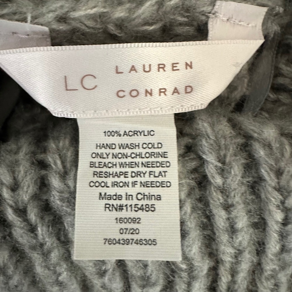 LC Lauren Conrad Chunky Knit Poncho Sweater Gray Cowl Neck Oversized Cape 1 Size - Picture 7 of 8